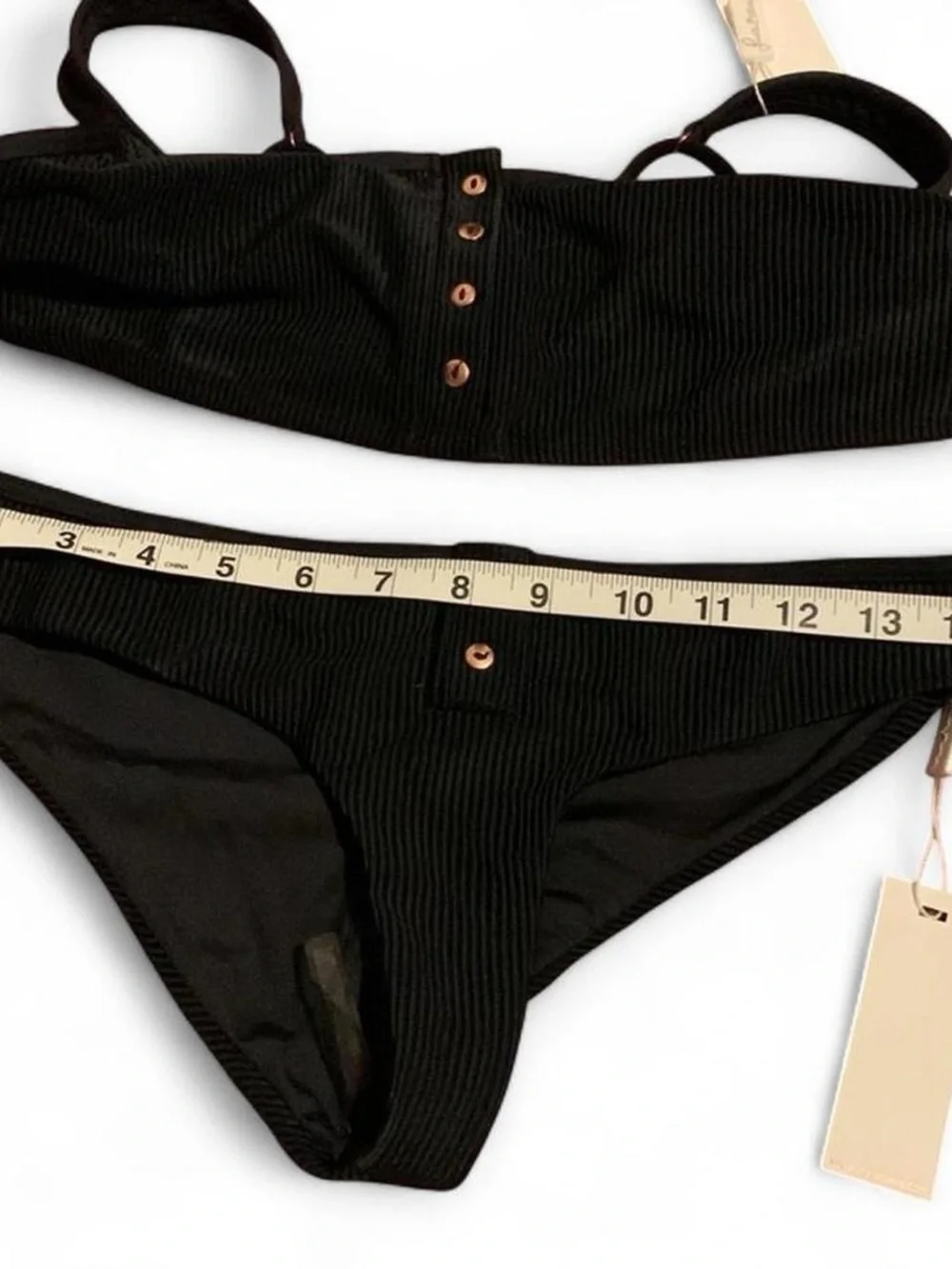 Frankie's Bikinis Black Ribbed Button-Front Bikini Set